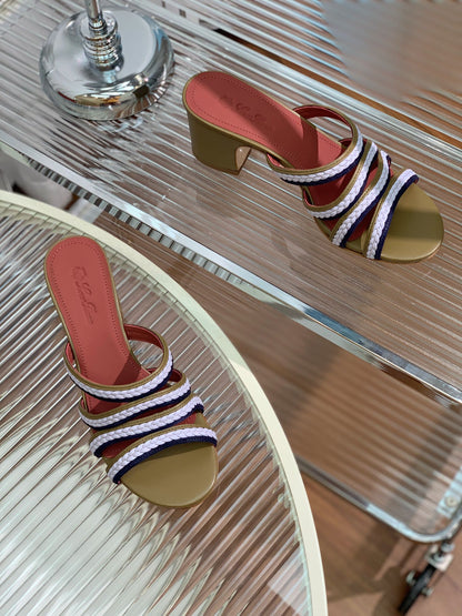 High Hee 60 Sprightly Charms Mule Sandal Olive Purple Navy Calfskin