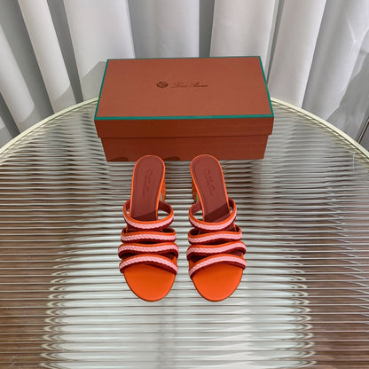 High Hee 60 Sprightly Charms Mule Sandal Orange Pink Maroon Calfskin