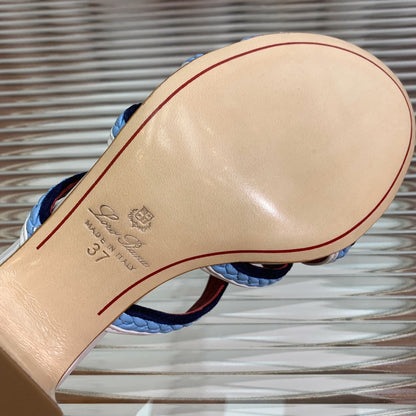 High Hee 60 Sprightly Charms Mule Sandal White Cloud Blue Navy Calfskin