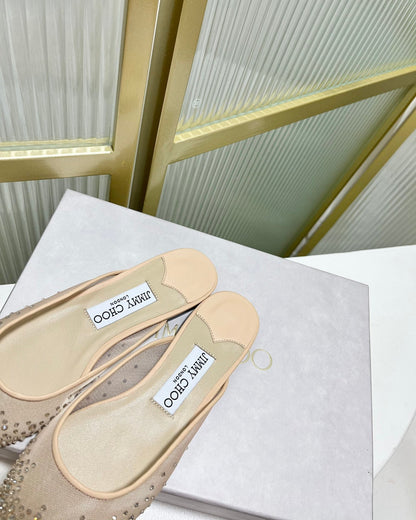 Jimmy Mule In Beige Mesh Fabric With Swarovski Crystal 597879