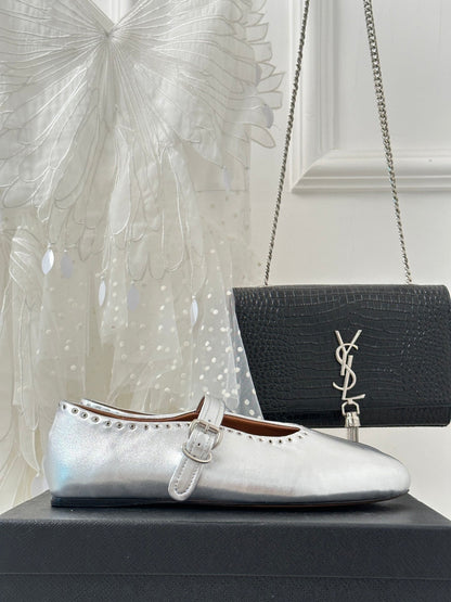 Alaia 25 Ballet Flats Silver Calfskin 293242