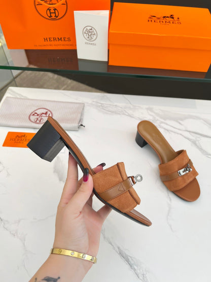 Gigi 50 Sandal Tan Suede Tan Calfskin