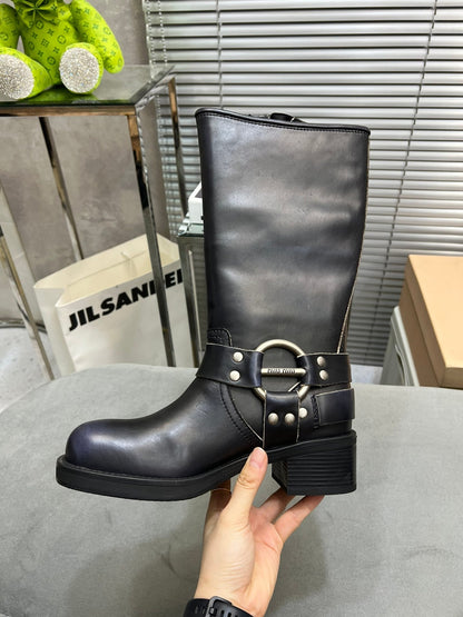 Miu Classic Black Leather Boots