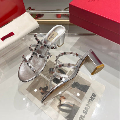Valentino 2026 Garavani Rockstud Slide Sandal Silver Cowhide 175602