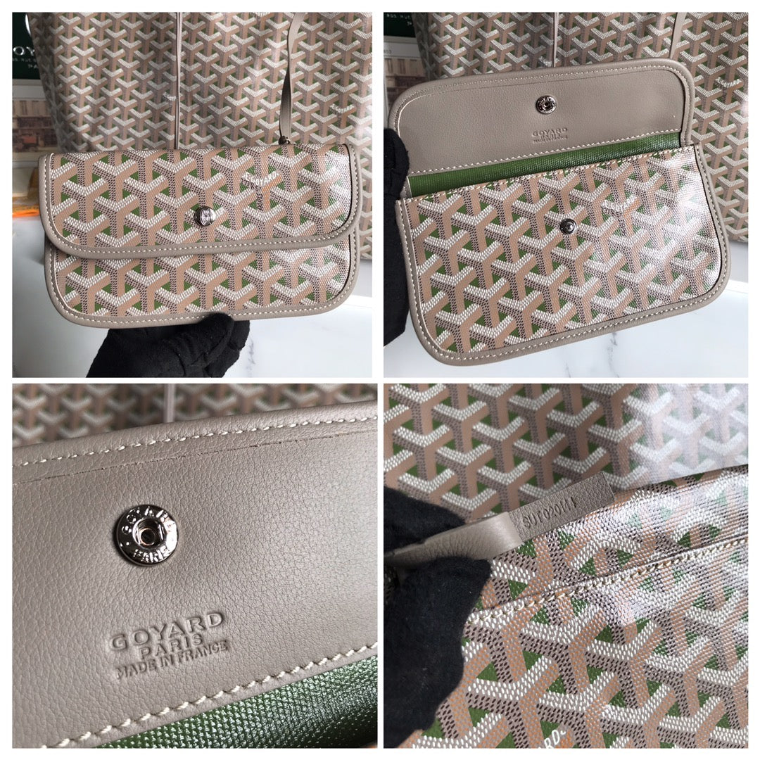 SAINT LOUIS PM 40 IN GREY MIX GREEN GOYARDINE CANVAS AND CALFSKIN