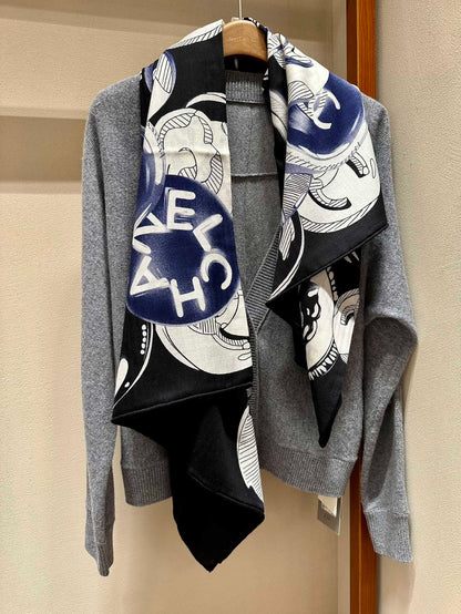 CC Square Scarf 140 CM In Black Colorful Cashmere And Silk 418150