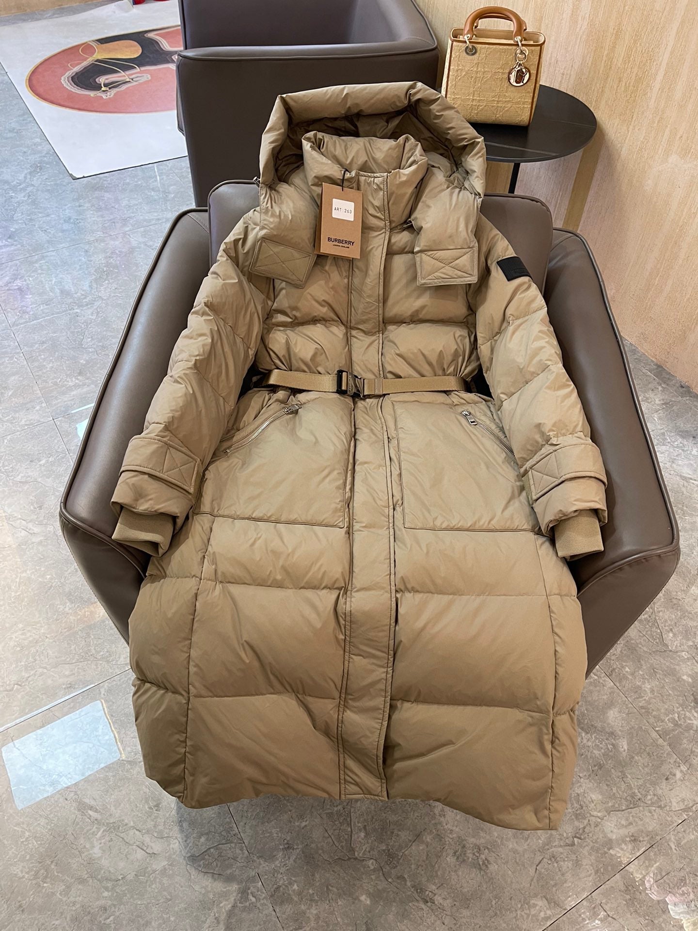 Burberry 25 Long Coat Beige Down Nylon