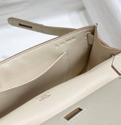 KELLY 23CM JYPSIERE WHITE LEATHER CROSSBODY BAG SHW