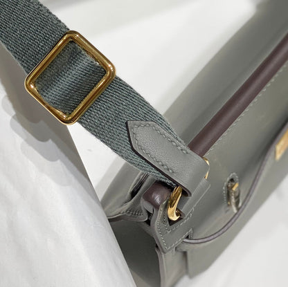 KELLY 23CM JYPSIERE GREY LEATHER CROSSBODY BAG GHW