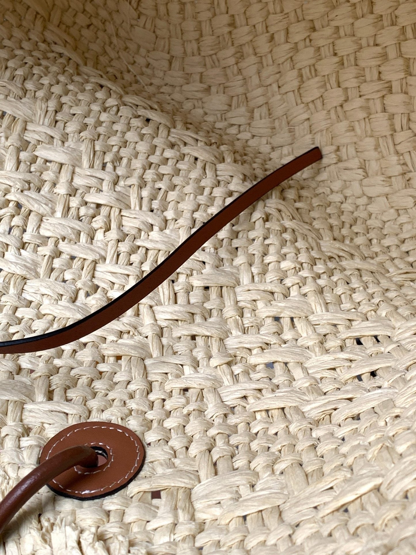 Medium anagram basket bag in iraca palm and calfskin