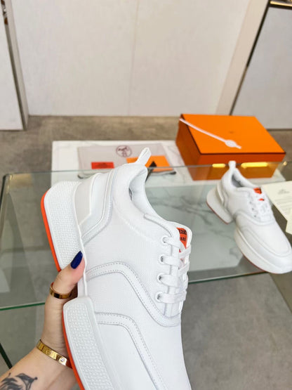 HM Giga 50 Sneaker White Canvas & Goatskin Orange