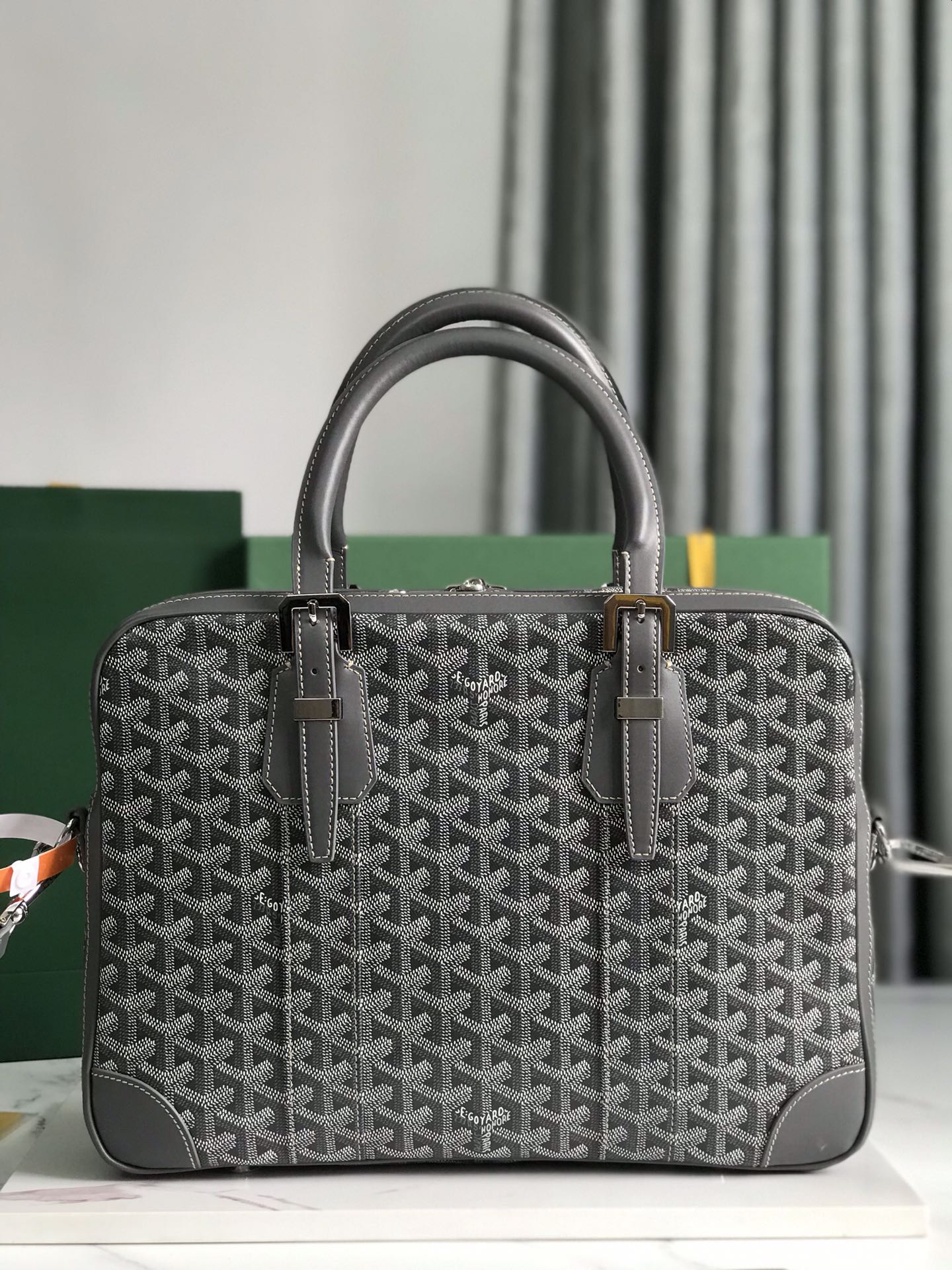 AMBASSADE DOCUMENT CASE 35 IN GRAY GOYARDINE CANVAS
