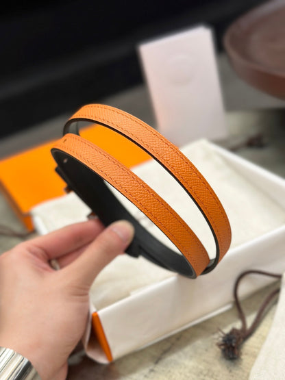 HM FOCUS BUCKLE & REVERSIBLE BLACK AND ORANGE LEATHER STRAP 13MM COPPER HARDWARE