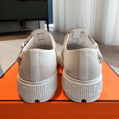 HM ITEM SANDAL WHITE CALFSKIN AND DENIM