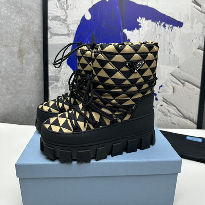 PRA RE-NYLON GABARDINE APRÃˆS SKI BOOTIES BLACK AND BEIGE