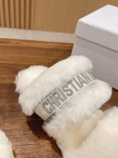 CD Sandal White Grey Fleece And Canvas Fabric