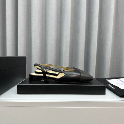 CC Slingback Flat Black Beige Lambskin