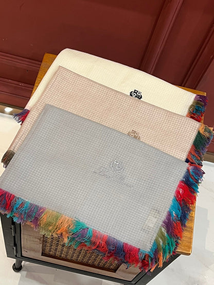 LP Scarf 190 CM In White Colorful Waffle Fabric Woven 975484