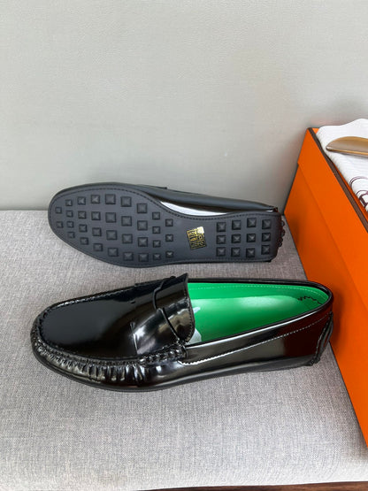 HM Men's Moccasins Loafer Black Patent Leather 565862
