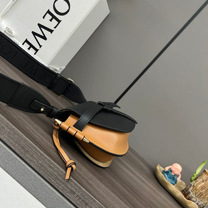 Mini Gate Dual bag in soft calfskin and jacquard Black and Tan smooth caflskin