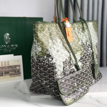 SAINT LOUIS GM BAG 40 IN GREEN MIX BLACK GOYARDINE CANVAS