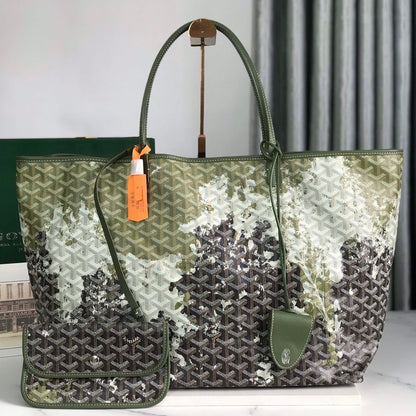 SAINT LOUIS GM BAG 40 IN GREEN MIX BLACK GOYARDINE CANVAS