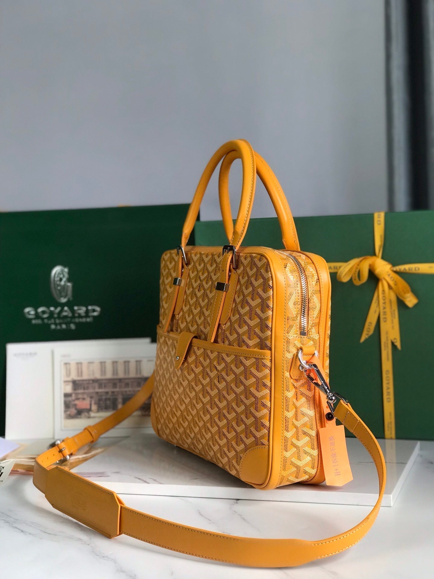AMBASSADE DOCUMENT CASE 35 IN YELLOW GOYARDINE CANVAS