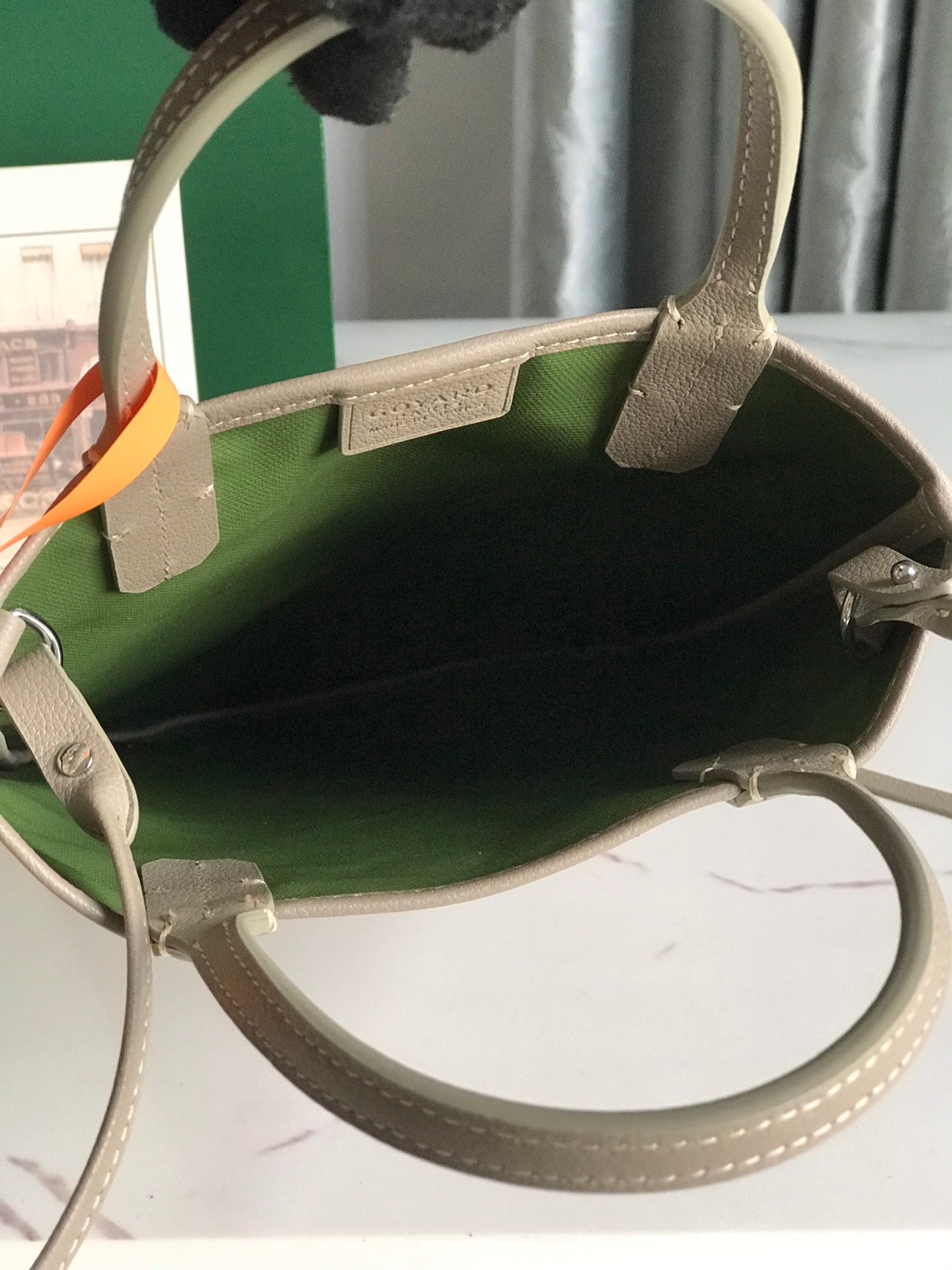 POITIERS CLAIRE-VOIE BAG 24 IN GREY MIX GREEN GOYARDINE CANVAS AND CALFSKIN