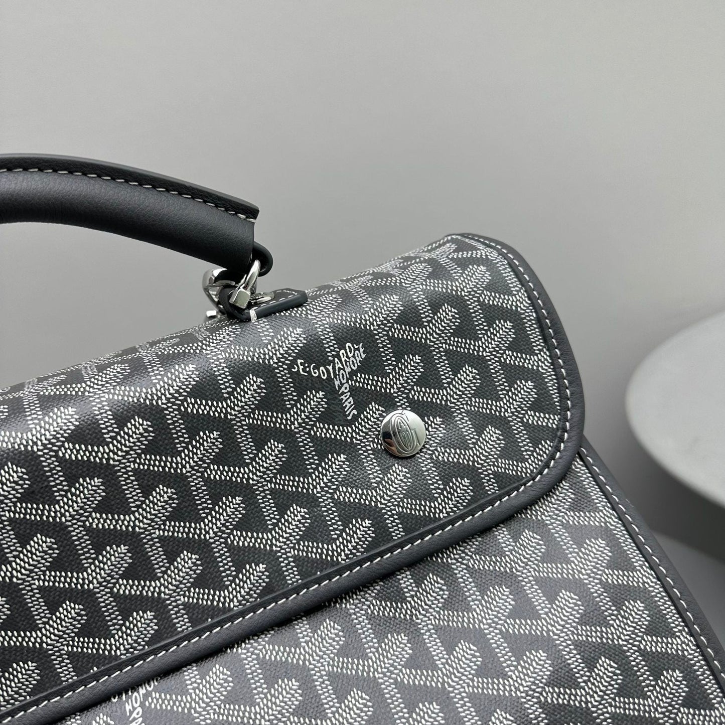 LEGER BACKPACK 37 IN GRAY GOYARDINE CANVAS WITH CALFSKIN TRIM