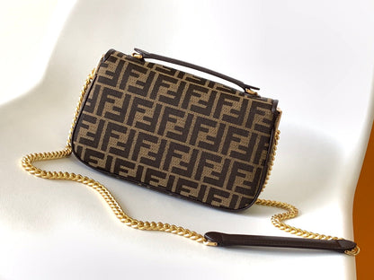 Fend Baguette 24 Brown FF Jacquard Fabric Bag Ghw