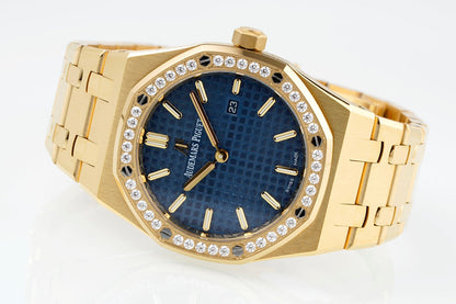 Audemars Piguet Royal Oak Lady 33mm Gold Case Blue Dial Diamond Bezel