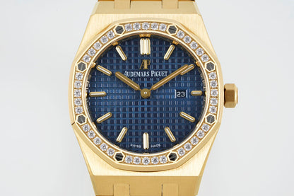 Audemars Piguet Royal Oak Lady 33mm Gold Case Blue Dial Diamond Bezel
