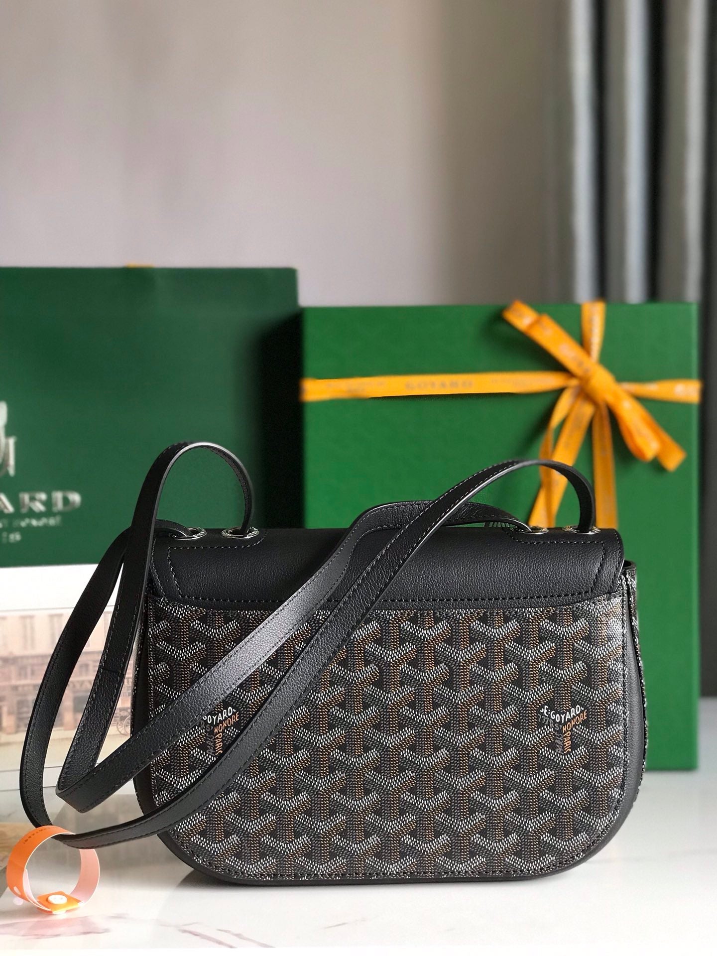 233 BAG 25 IN BLACK CALFSKIN AND GOYARDINE CANVAS
