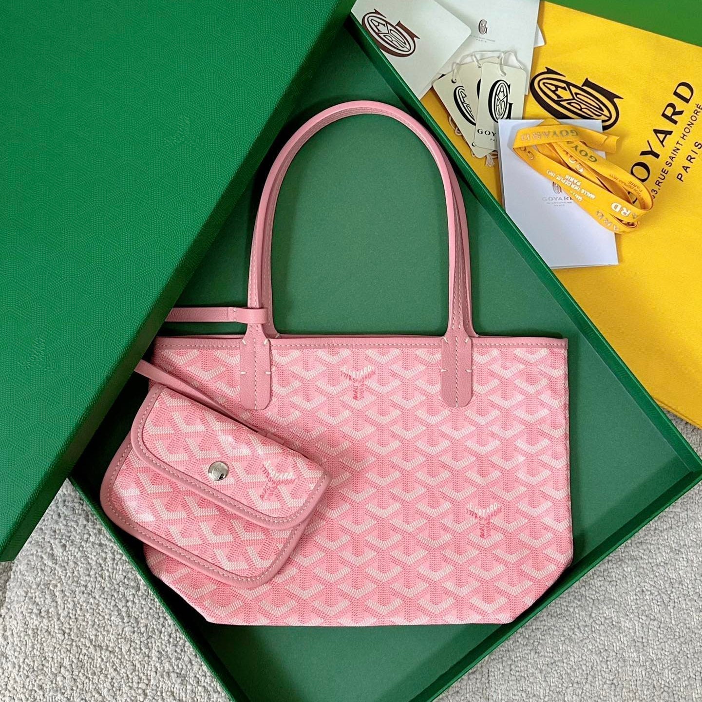 ANJOU MINI BAG 20 IN BABY PINK CALFSKIN AND GOYARDINE CANVAS