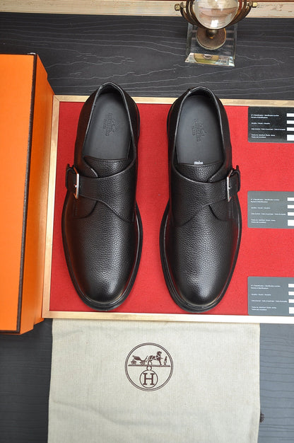 HM MONK STRAP BLACK GRAINED CALFSKIN