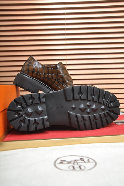 HM MONK STRAP CARAMEL WITH CROCODILE MOTIF CALFSKIN