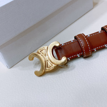 CEL 18mm Gold Triomphe Belt Brown Cowhide 176686