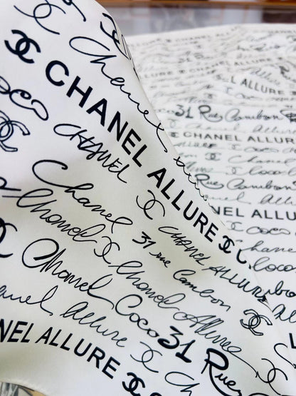 CC Square Scarf 90 CM In White With Black Text Silk  288694