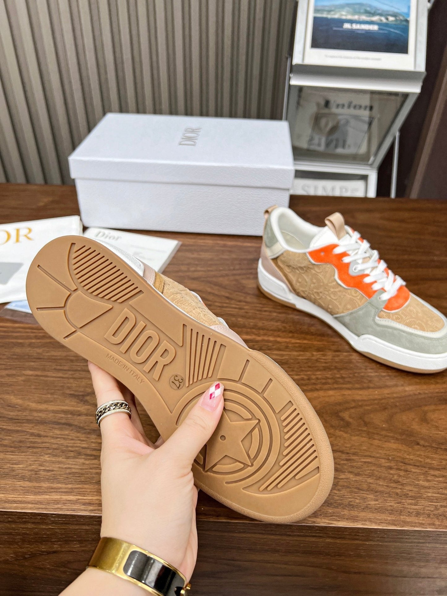 CD One Sneaker Brown Orange Mix Grey Beige Oblique Perforated Suede And Calfskin
