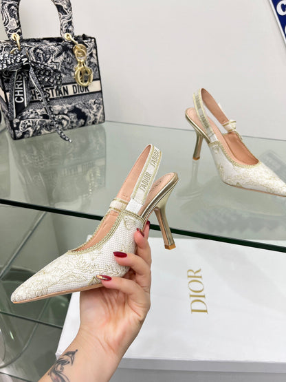 J'Adior Slingback Pump 95mm In White Lace Fabric 100833
