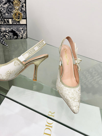 J'Adior Slingback Pump 95mm In White Lace Fabric 100833