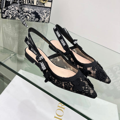 J'Adior Slingback Pump In Black Floral Embroidered Lace Fabric  100848