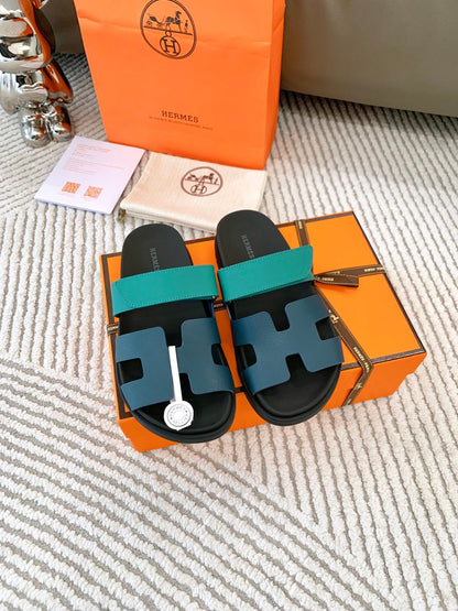 HM Chypre Sandal Dark Jade Green Mix Blue Navy Cowhide 963518