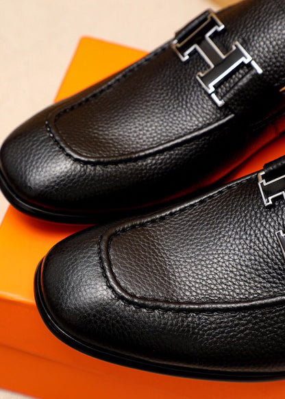 HM BLACK H-BUCKLE LOAFER BLACK GRAINED CALFSKIN