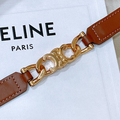 SMALL 18 MM GOURMETTE TRIOMPHE ADJUSTABLE BELT IN BRONZE BROWN LEATHER GOLD HARDWARE
