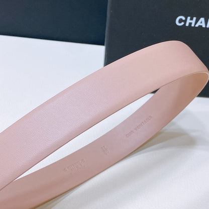 CHANEL BELT 3CM IN LIGHT PINK LAMBSKIN WITH CRYSTAL GOLD HARDWARE