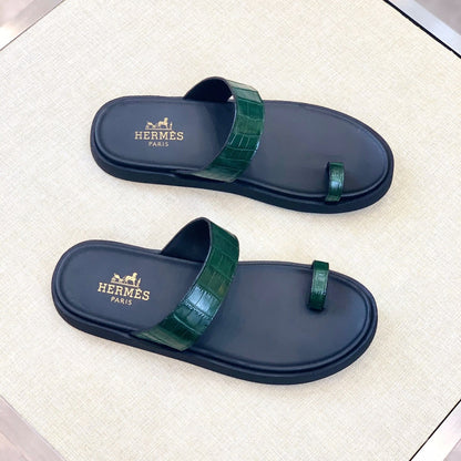HM Men's Open-toe Sandals Green Rubber Sheepskin 561658