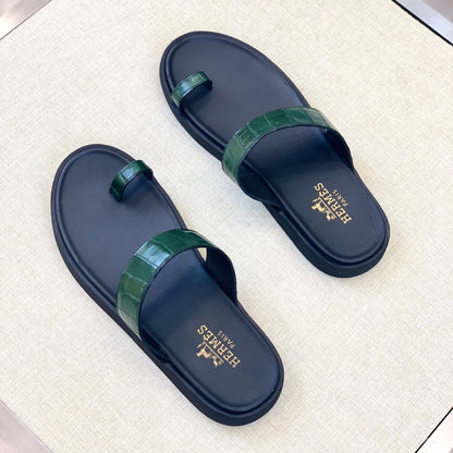 HM Men's Open-toe Sandals Green Rubber Sheepskin 561658