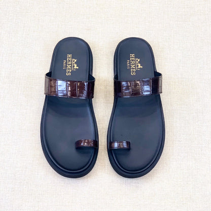 HM Men's Open-toe Sandals Brown Rubber  Sheepskin 561659