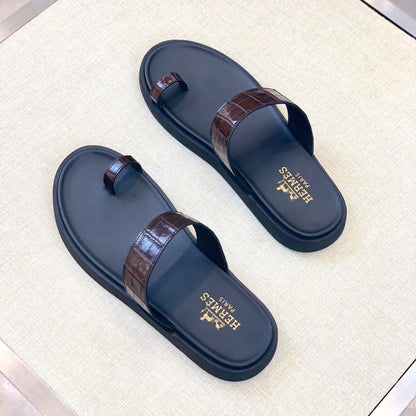 HM Men's Open-toe Sandals Brown Rubber  Sheepskin 561659